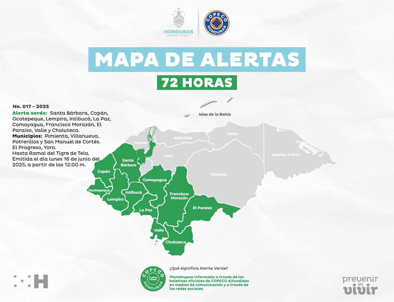 COPECO declara alerta preventiva por 72 horas para Santa Bárbara y zonas bajas de 5 municipios aledaños al río Ulúa, ante el riesgo por lluvias y posibles crecidas.